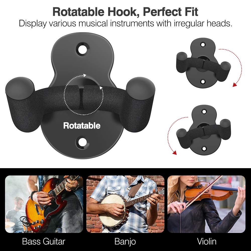 MoKo Guitar Wall Mount Hanger 3-Pack, Guitar Hanger Wall Hook Holder Stand for Bass Electric Acoustic Guitar Ukulele Guitar Wall